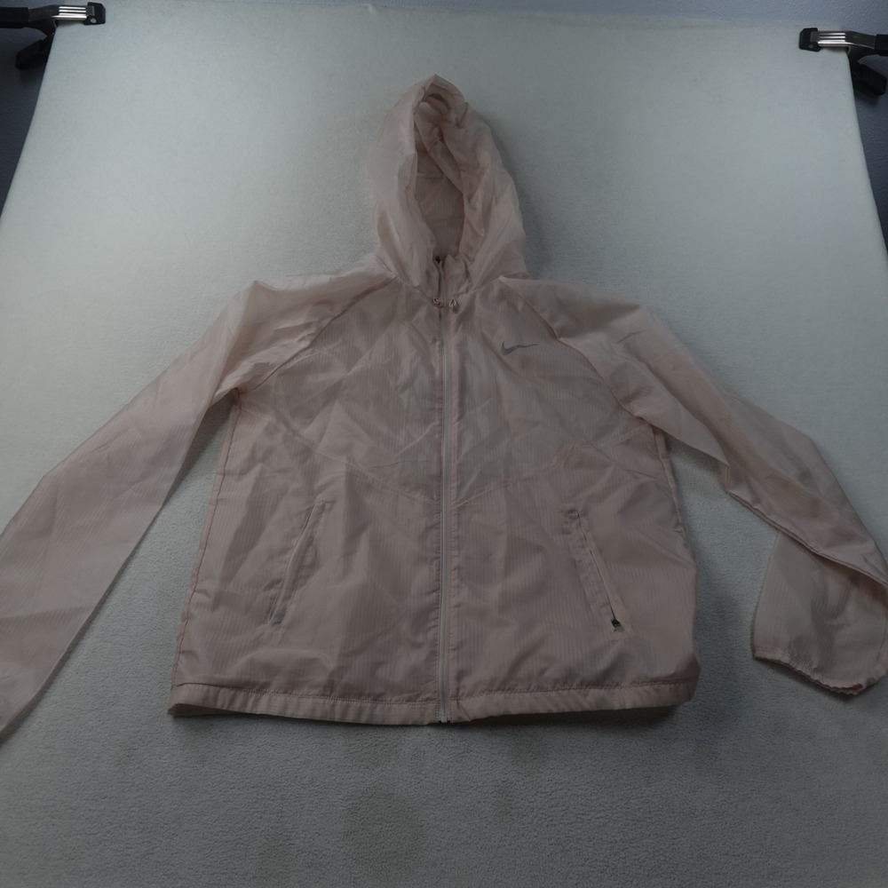 Nike Essential Running Jacket Womens Large Pink Hooded Windbreaker CZ2833 Full Z